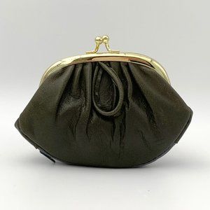 Vintage-style Small Leather Coin Purse - Dark Green